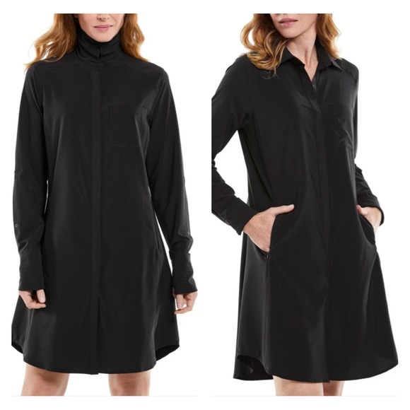 Coolibar black shadow stripe Malta travel dress size small - Picture 1 of 16